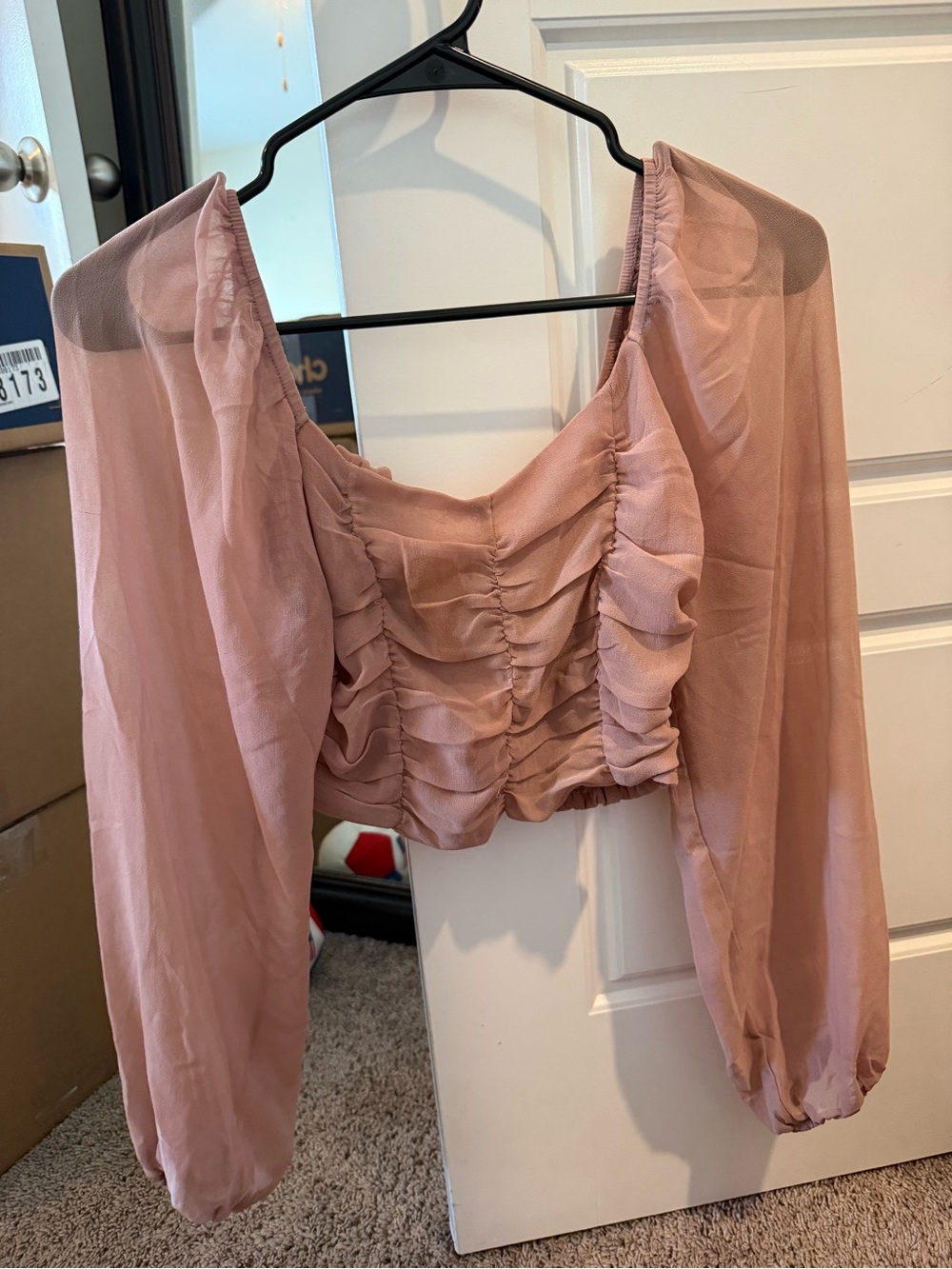 Altar'd State Dusty Rose Ruched Long Sleeve Crop Top